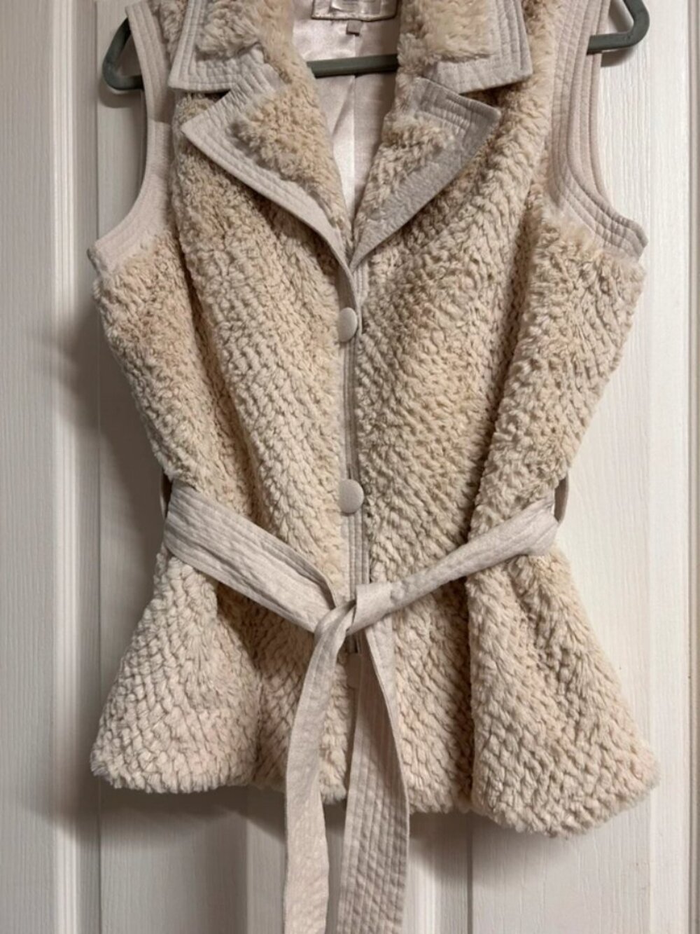 Cream Faux Fur Teddy Belted Gilet – Size M